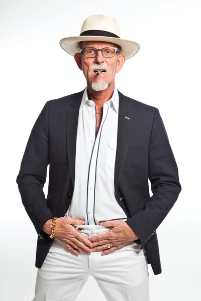 Studio portrait of active senior well dressed retired man. — Stock Photo, Image