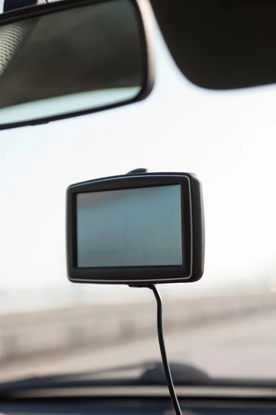 Car navigation system on front window in car. — Stock Photo, Image