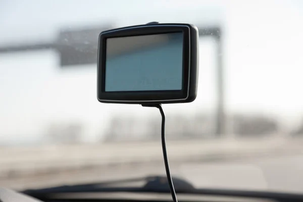 Car navigation system on front window in car. — Stock Photo, Image