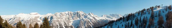 Panorama einer winterlichen Schneelandschaft mit blauem Himmel. — Stockfoto