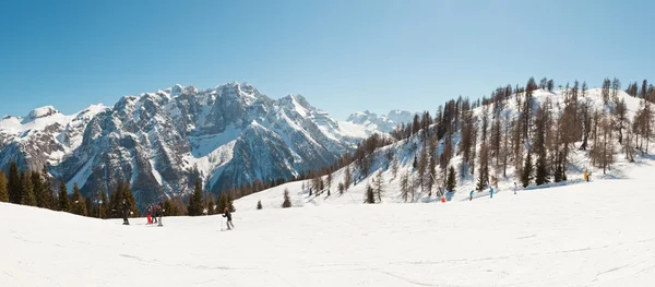 Panorama of winter snow mountain landscape with blue sky. — Stock Photo, Image