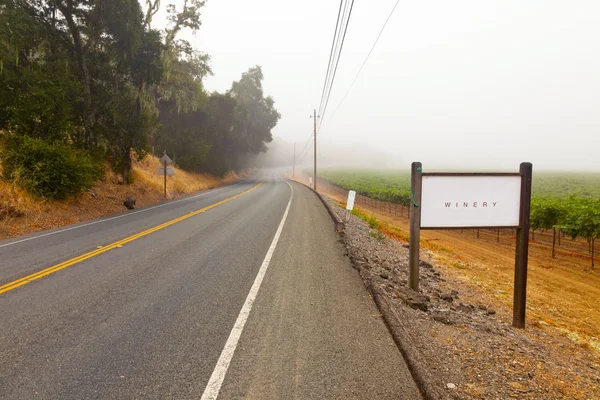 Road through winery landscape with sign. Napa Valley, California — Stock Image Road through winery landscape with sign. Napa Valley, California Royalty Free Stock Images
