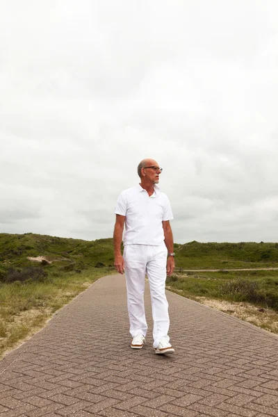 ひげと gr で屋外歩行メガネ引退したシニア男性 — ストック写真