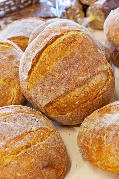 Fresh baked round breads. — Stock Photo, Image