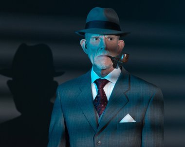 Retro Dedektif adam sigara boru gece ofisinde. ile Light yaktı