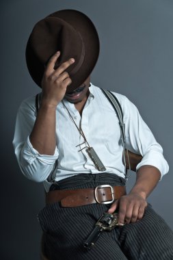 спальний ретро афро Америці західних ковбой чоловік з вусами. Сі