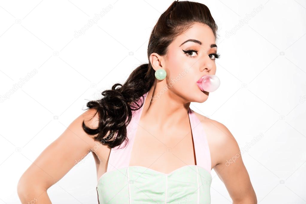 Fifties Pin Up Models Sexy Fifties Pin Up Girl With Bubblegum