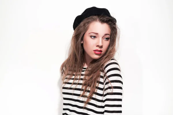 Bold eighties fashion girl in black and white. Studio shot again — Stock Photo, Image