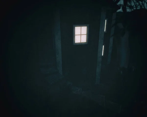 黄昏时分 一座水磨坊的窗户灯火通明 3D渲染 — 图库照片
