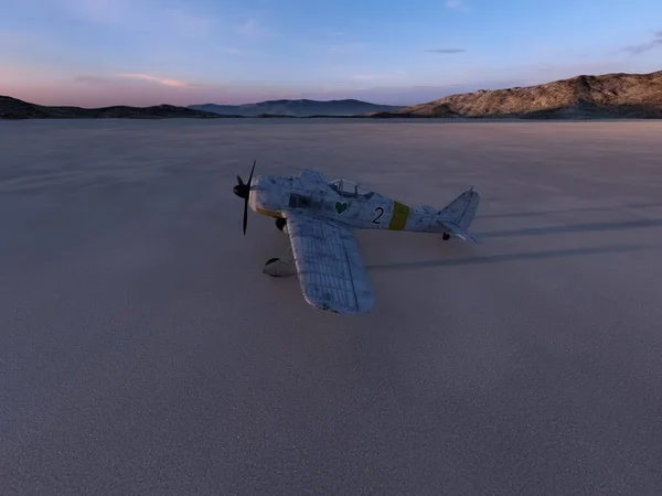 Мировая Война Два Истребителя Самолета Туманной Пустынной Пустыне Сумерках Рендеринг — стоковое фото