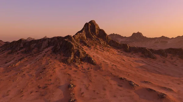 Hegycsúcs Vörös Sivatagban Naplementekor Renderelés — Stock Fotó
