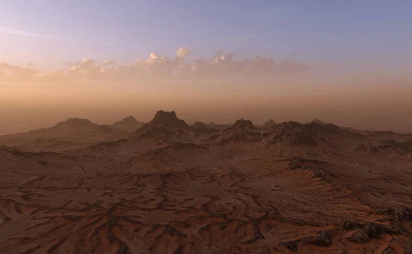 Paisagem Com Formações Rochosas Areia Nascer Sol Renderização — Fotografia de Stock