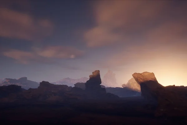 Скелястий Пейзаж Туманному Сході Сонця Візуалізація — стокове фото