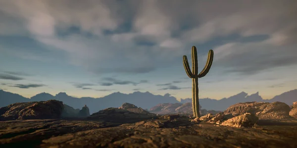 Cactus Paisaje Rocoso Del Desierto Día Soleado Renderizado —  Fotos de Stock