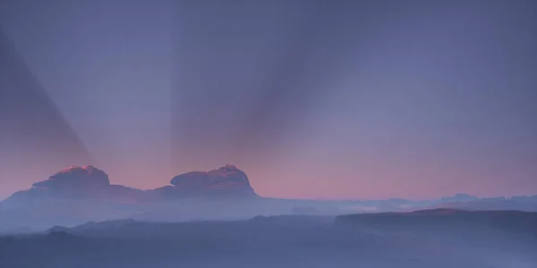 Canyon Landscape Sandstone Mounds Misty Sunset Render — 스톡 사진