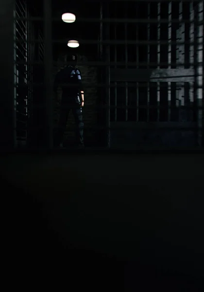 Prisoner behind bars. 3D render.