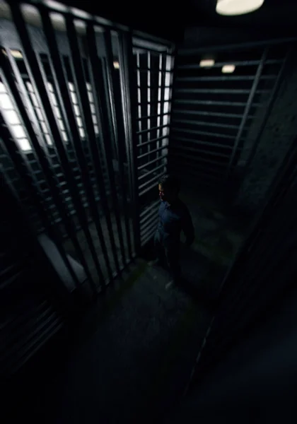 Prisoner Front His Cell Dark Cell Block Render — Stockfoto