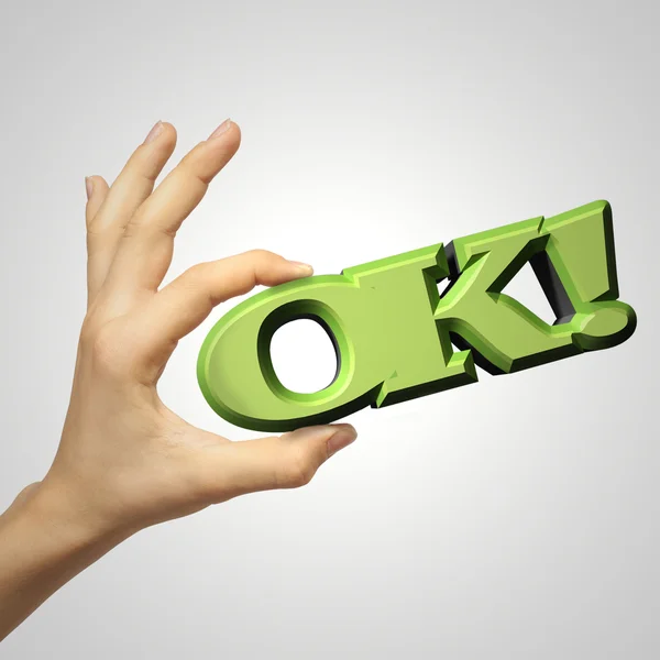 Main montre OK signe et maintenez le texte 3D — Photo