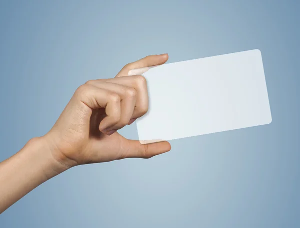 Modern transparent tomt kort i en hand — Stockfoto