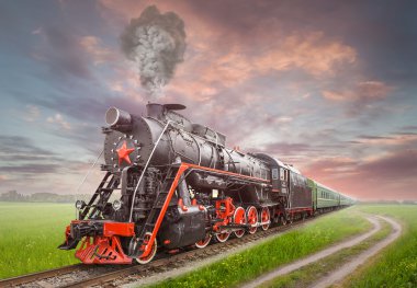 Retro Soviet steam locomotive clipart