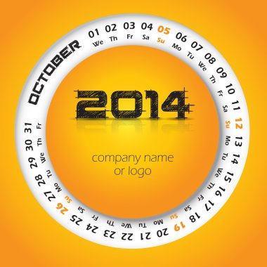 2014 yılı takvimi için iş duvar takvimi ve kartvizit vektör. Ekim