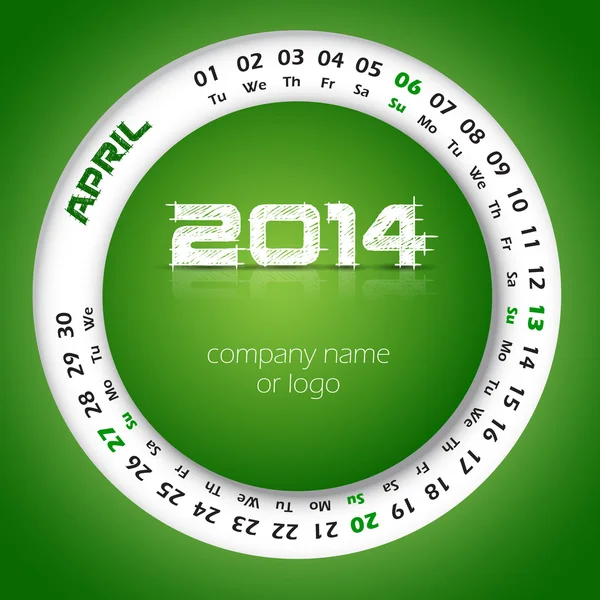 2014 year vector calendar for business wall calendar and business card. April — Stock Vector
