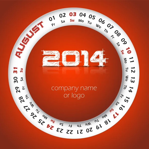 2014 rok wektor kalendarz kalendarz ścienny firmy i wizytówki. sierpień — Wektor stockowy
