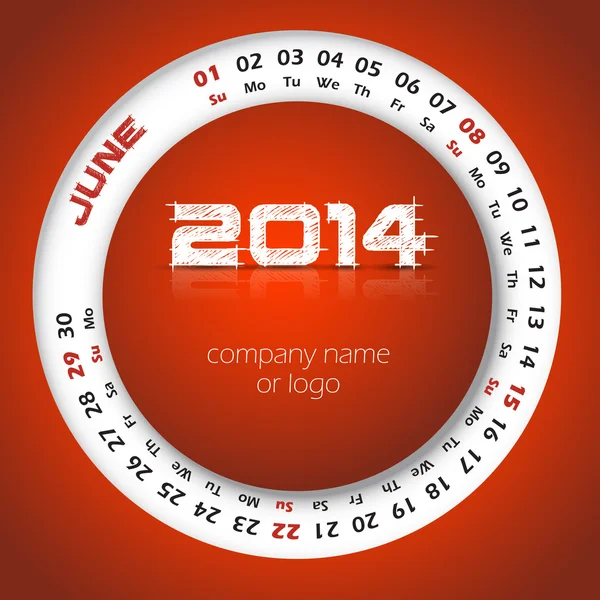 2014 rok wektor kalendarz kalendarz ścienny firmy i wizytówki. czerwca — Wektor stockowy