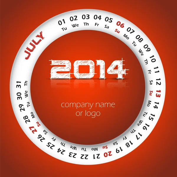 2014 year vector calendar for business wall calendar and business card. July — Stock Vector