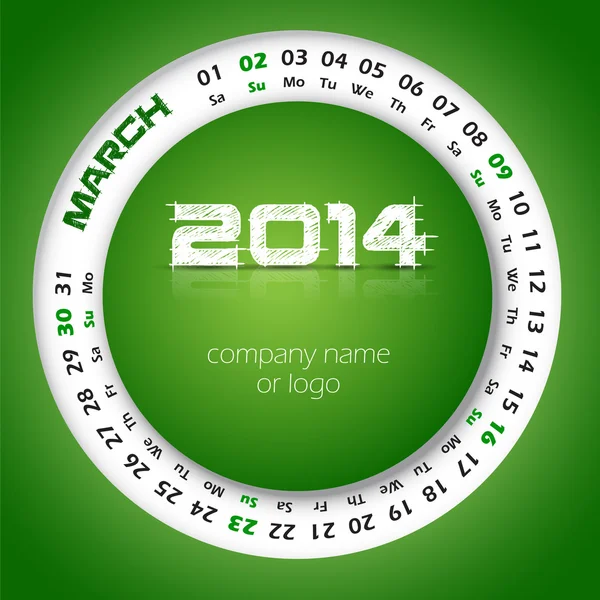Jahresvektorkalender 2014 für Business Wall Kalender und Visitenkarte. Marsch — Stockvektor
