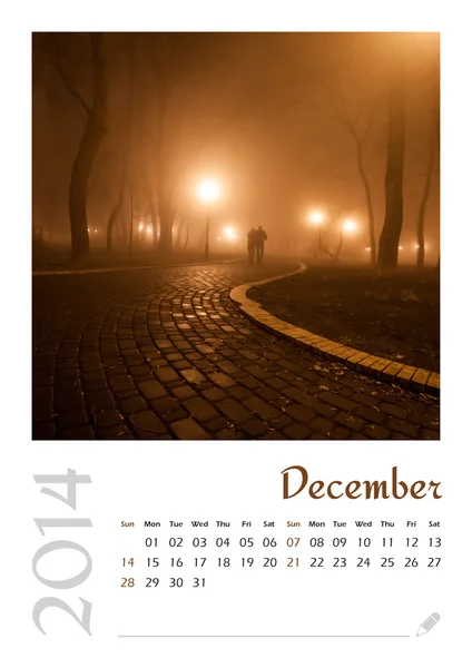 Photo calendar with minimalist landscape 2014. December — Stock Photo, Image