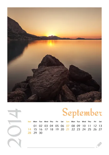 Photo calendar with minimalist landscape 2014. September — Stock Photo, Image