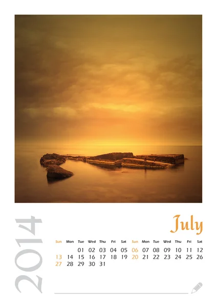 Photo calendar with minimalist landscape 2014. July — Stock Photo, Image