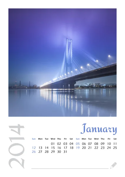 Calendrier photo avec paysage minimaliste 2014. Janvier — Photo