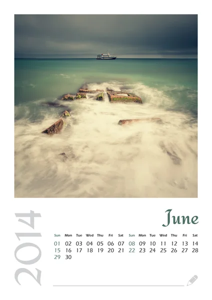 Photo calendar with minimalist landscape 2014. June — Stock Photo, Image
