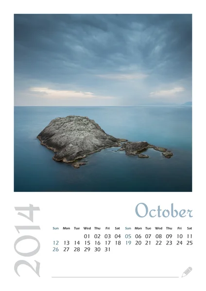 Photo calendar with minimalist landscape 2014. October — Stock Photo, Image