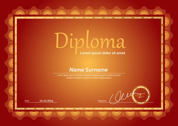 Modèle de diplôme horizontal avec motif guilloché et bordure — Image vectorielle