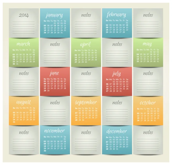 Rok 2014 vektor kalendář pro podnikání nástěnný kalendář — Stockový vektor