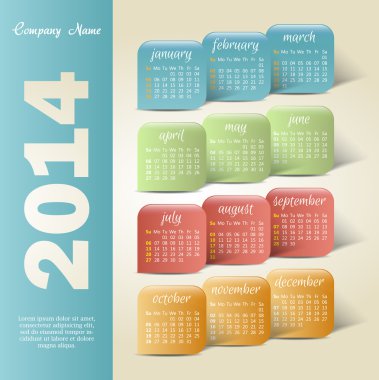 2014 yılı vektör takvimi için iş duvar takvimi