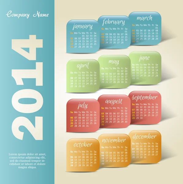 2014 vector Jaarkalender voor zakelijke wandkalender — Stockvector