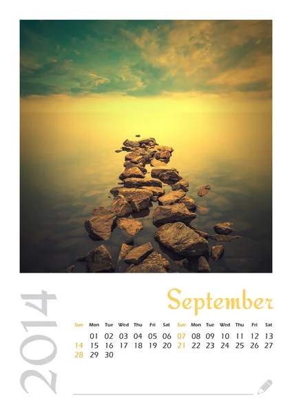 Photo calendar with minimalist landscape 2014. September. Version 2 — Stock Photo, Image