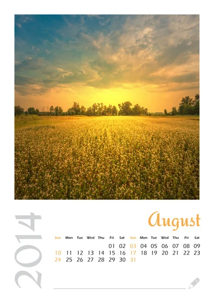 Photo calendar with minimalist landscape 2014. August. Version 2 — Stock Photo, Image