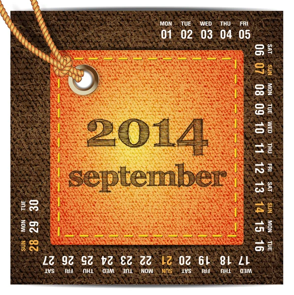 2014 year vector calendar stylized jeans. September — Stock Vector