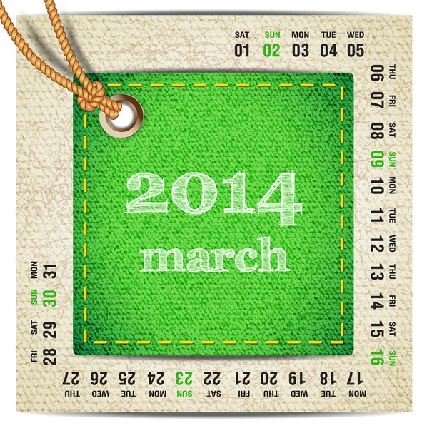 2014 rok wektor kalendarz stylizowane dżinsy. marca — Wektor stockowy