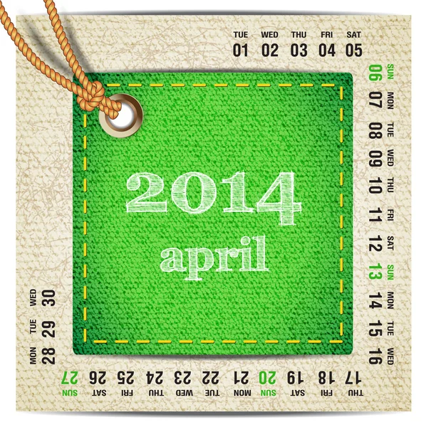 2014 year vector calendar stylized jeans. April — Stock Vector