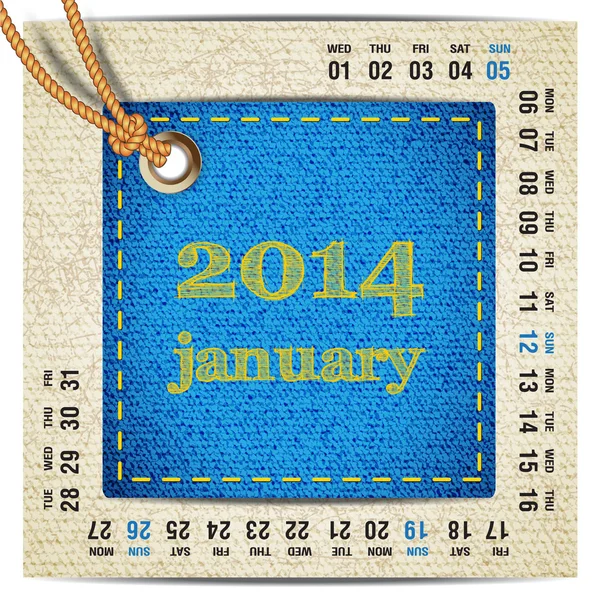 2014 jaar vector kalender gestileerde jeans. januari — Stockvector