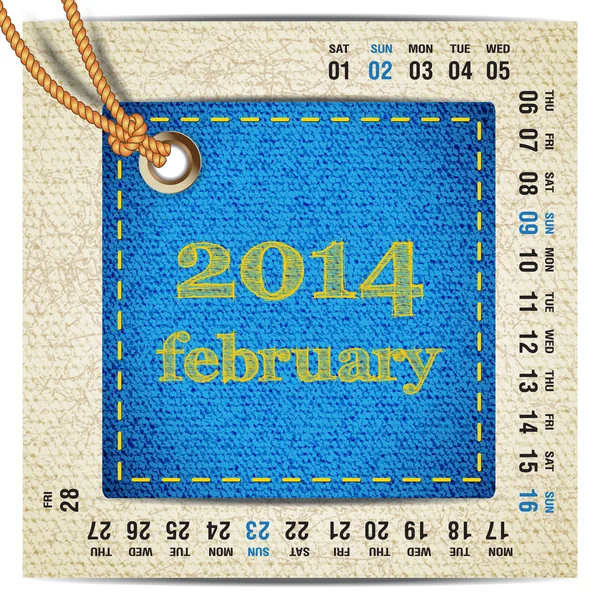 2014 year vector calendar stylized jeans. February — Stock Vector