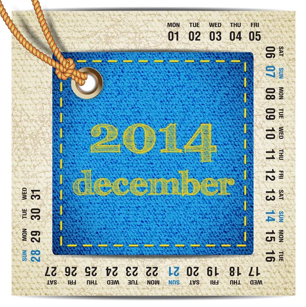 2014 year vector calendar stylized jeans. December — Stock Vector