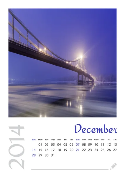 Photo calendar with minimalist landscape 2014. December. Version 2 — Stock Photo, Image