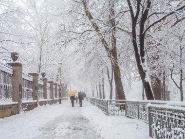 karlı Şehir Parkı ve şemsiye ile